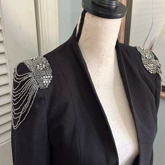 H&M Womens Jacket Chain Embeliished Shoulder Open Front Evening Party Goth | 4 - Picture 3 of 12